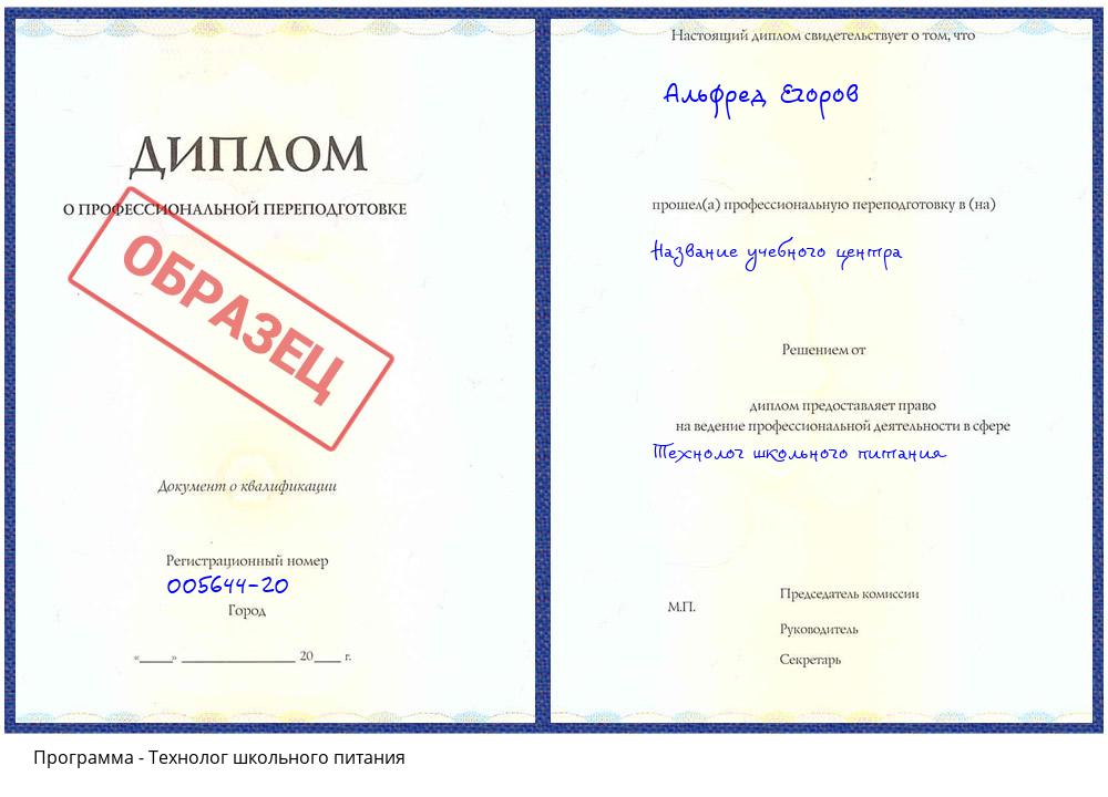 Технолог школьного питания Орск