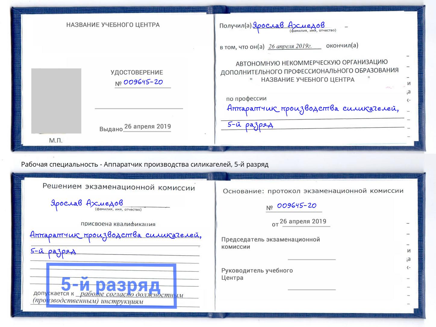 корочка 5-й разряд Аппаратчик производства силикагелей Орск