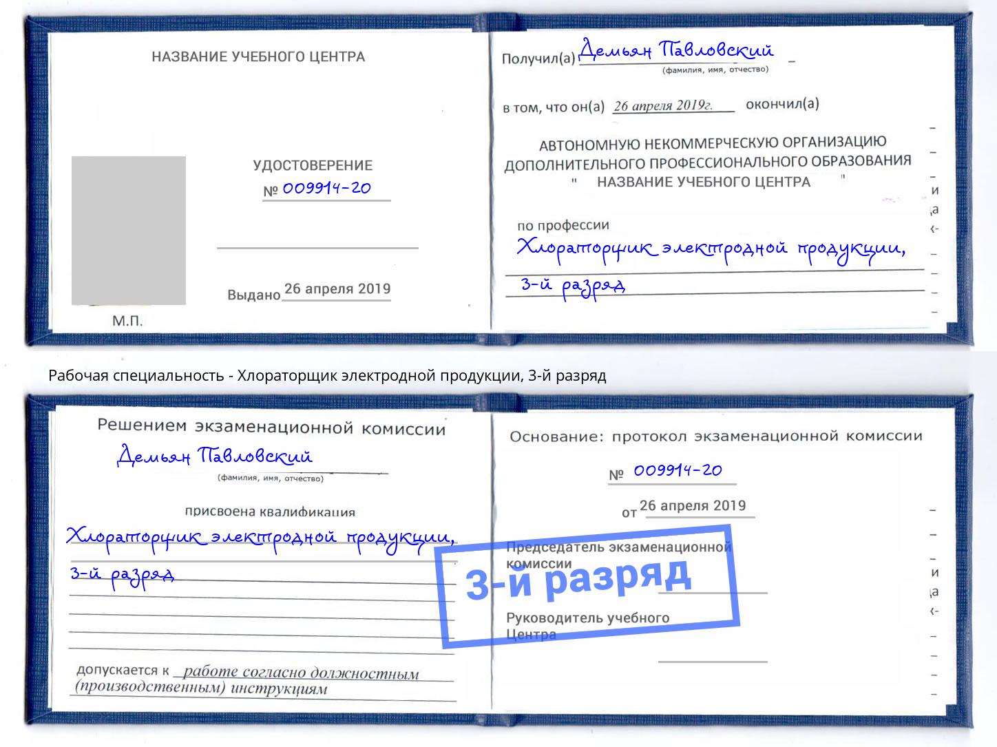 корочка 3-й разряд Хлораторщик электродной продукции Орск