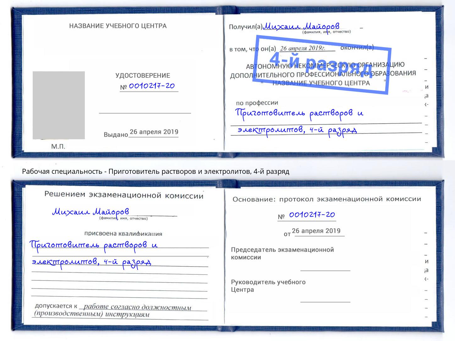 корочка 4-й разряд Приготовитель растворов и электролитов Орск