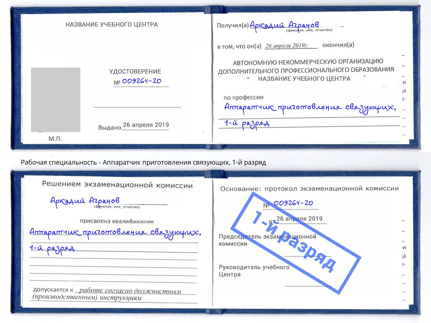 корочка 1-й разряд Аппаратчик приготовления связующих Орск