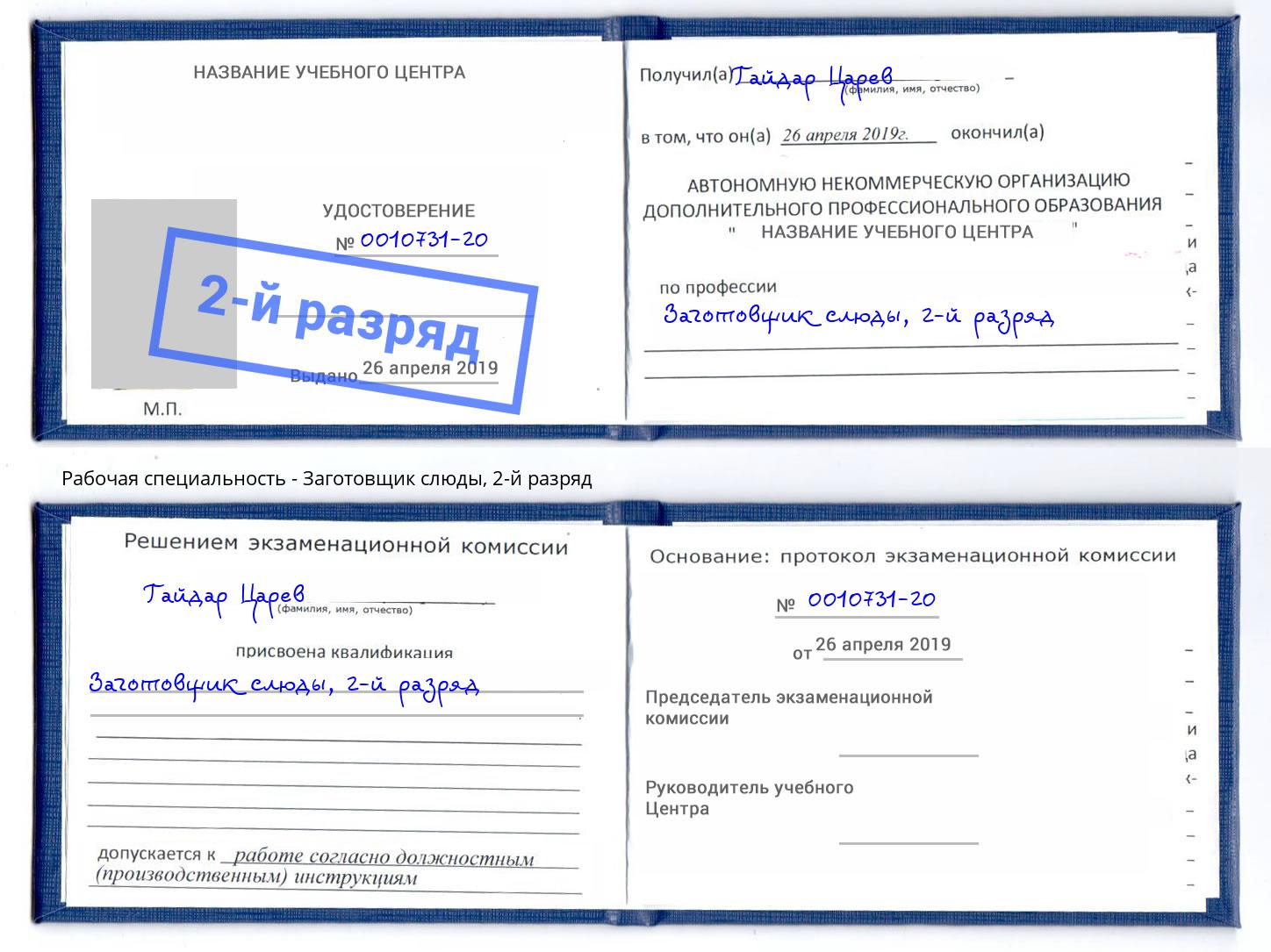 корочка 2-й разряд Заготовщик слюды Орск