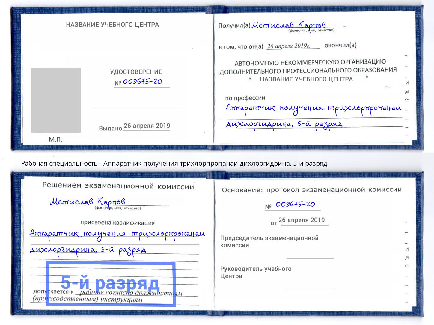 корочка 5-й разряд Аппаратчик получения трихлорпропанаи дихлоргидрина Орск
